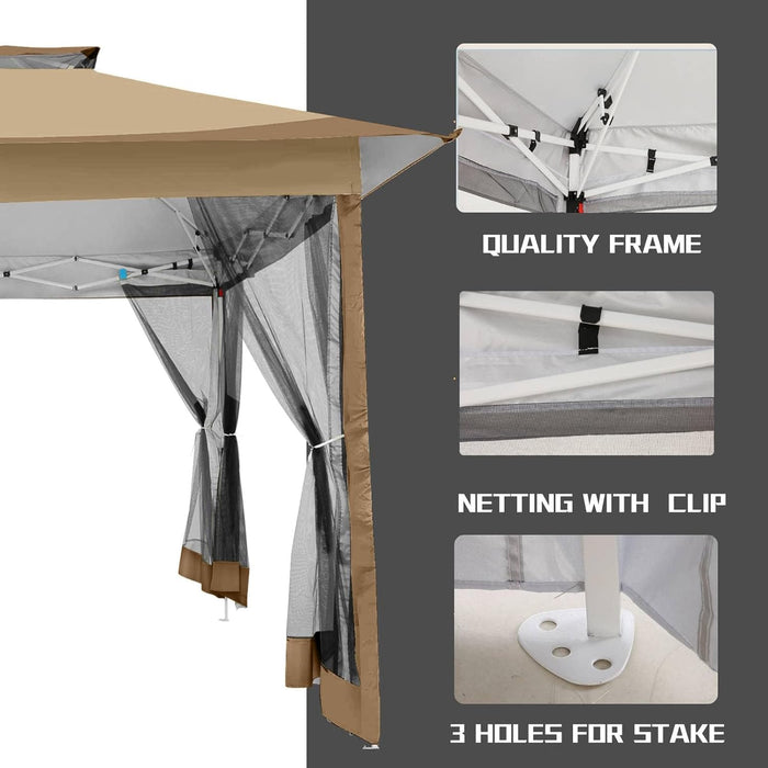 12X12 Pop up Gazebos on Clearance - Upgrade Easy up Metal Outdoor Gazebo Waterproof - Portable Gazebo with Mosquito Nettings, 4 Ropes 8 Stakes and Carry Bag for Patio Garden(Coffee)