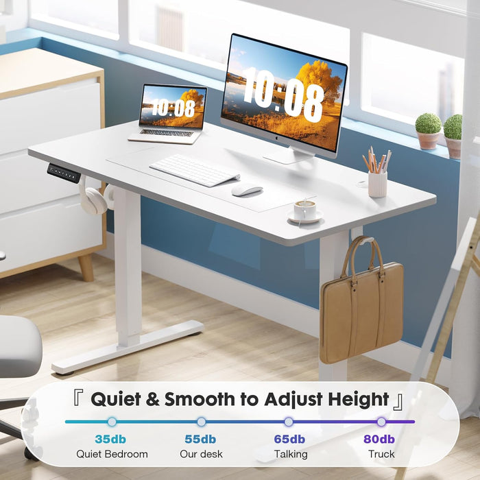 Electric Standing Desk Adjustable Height, 40X24 Inch Sit Stand up Home Office Desks Computer Workstation PC Work Table with 3 Memory Preset Splice Wood Board Metal Frame, White
