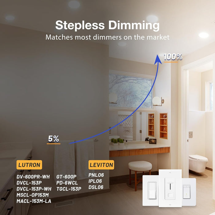 48 Pack 6 Inch 5CCT Ultra-Thin LED Recessed Ceiling Light with Junction Box, 2700K/3000K/3500K/4000K/5000K Selectable, 12W Eqv 110W 1050LM Brightness Dimmable Canless Wafer Downlight, ETL & FCC