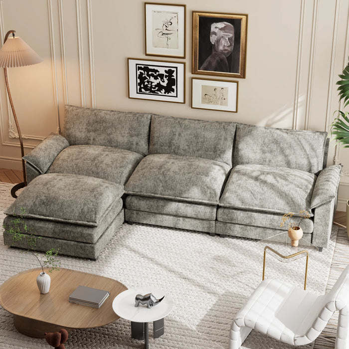 Sectional Sofa 3-Seat L-Shaped Sofa with Reversible Toffee Chair Movable Footrest Sofa,Gray