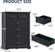 6 Drawer Dresser for Bedroom, 43" Tall Wooden Chest of Drawers, Rustic Farmhouse Dresser with Large Drawers & Metal Handles, Modern Storage Organizer for Closet, Living Room, Hallway, Black