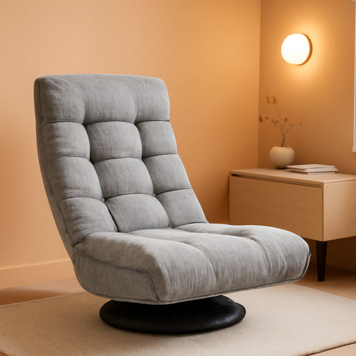 Swivel Foam Lounge Chair with Headrest, Floor-Compatible, Adjustable, Gaming, 26.3D X 23.5W X 13.7H In, Grey