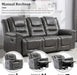 Leather Reclining Sofa Set,Home Theater Seating with Center Console,Flipped Middle Backrest,3 Seater for Living Room,Office,Home Theater,Rv (Grey)