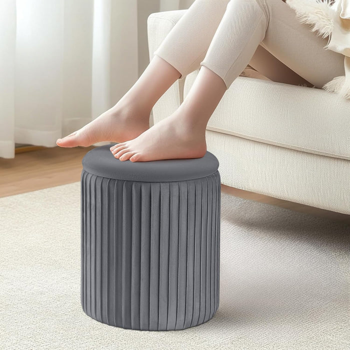 Ottoman Coffee Table,Round Ottoman with Storage Set of 3,Vanity Stool with Storage for Bedroom, Small Velvet Foot Stool for Living Room