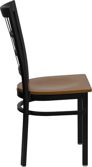 HERCULES Series Black Window Back Metal Restaurant Chair - Cherry Wood Seat