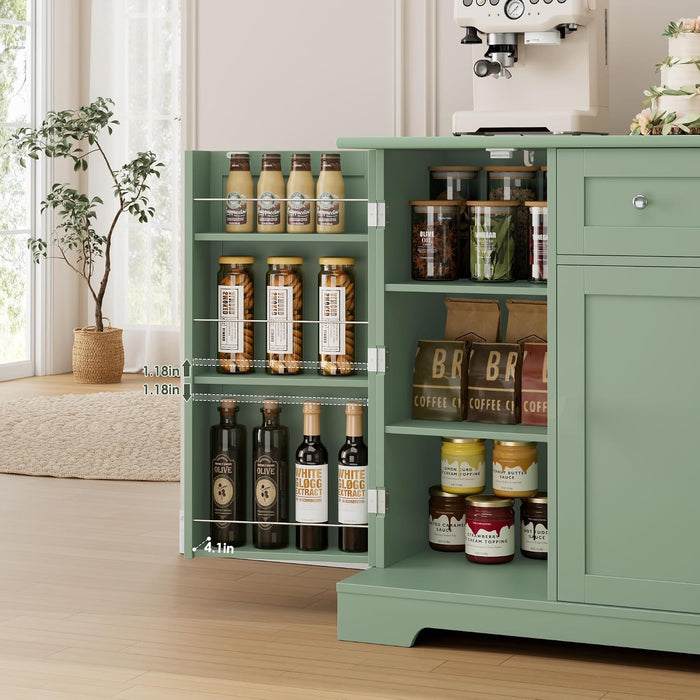 Green Industrial Buffet Cabinet With Adjustable Shelves
