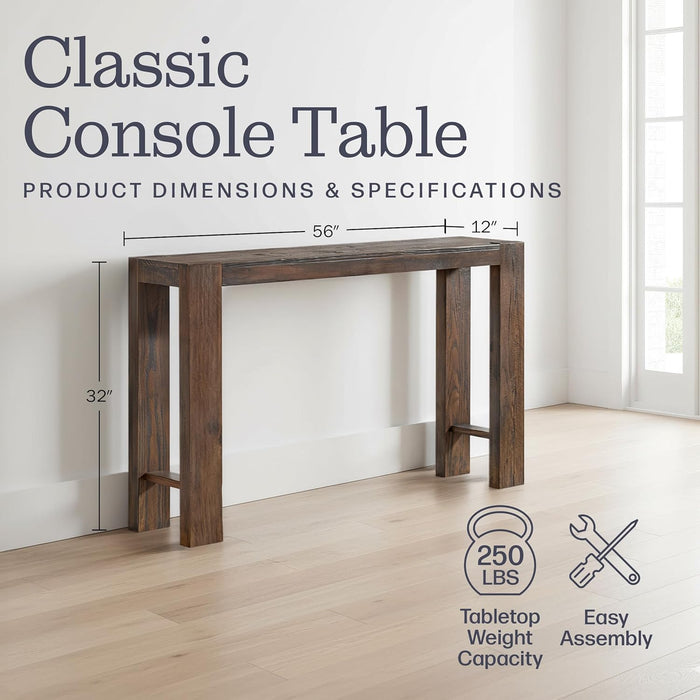 Classic Solid Wood Console Table - 56 Inch Modern Farmhouse Entryway Table - Easy Assembly Living Room Furniture for behind the Couch, Entryway, or Hallway (Brown)
