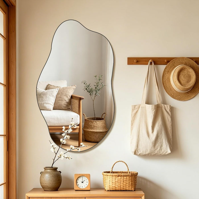 Irregular Cloud Pebble Wall Mirror 19.7X33.5 Inch Asymmetrical Frameless Aesthetic Decor Mirror Luxury Vanity Mirror for Living Room Bedroom Bathroom Entryway Passageway (Cloud)