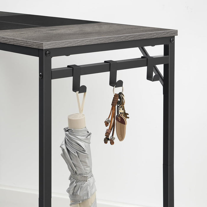 Computer Desk, Home Office Desk with Power Outlet, Modern Study Writing Desk with 3 Hooks for Study Room, Home Office, Sturdy and Stable, Easy to Assemble, Charcoal Gray and Black BC41UDN01