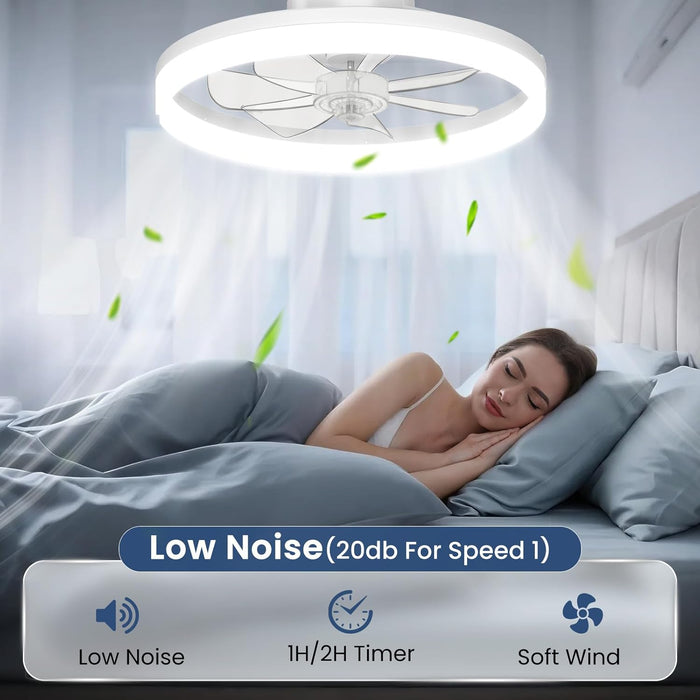 Ceiling Fans with Lights and Remote, 20" Foldable Modern Low Profile Ceiling Fan with Light, Stepless Color Temperature Change and 6 Speeds for Bedroom, Kids Room and Living Room (White)