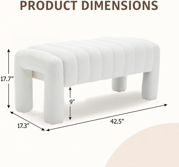 42.5" Upholstered Ottoman Bench,Modern Boucle Entryway Bench with Seating,Upholstered End of Bench,Teddy Fabric Footrest for Bedroom,Living Room