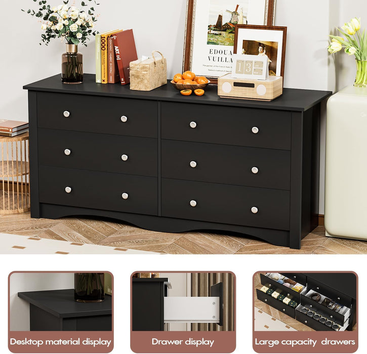 Black 6-Drawer Dresser for Bedroom