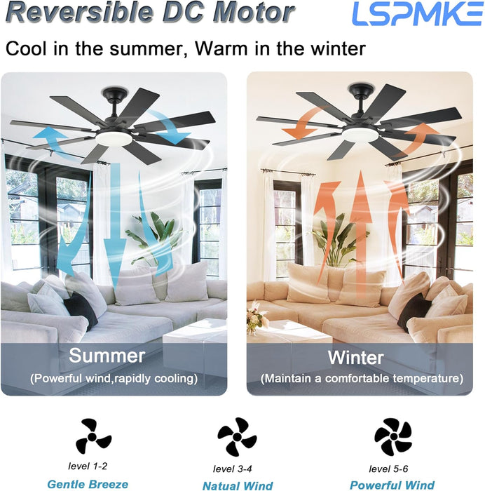 Ceiling Fan with Light & Remote Indoor/Outdoor Use 52 Inch Black
