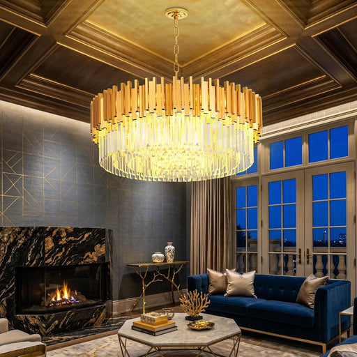 32" Large Crystal Chandelier Dining Room 1 Tiers Light Fixtures Chandelier round Chandeliers for Living Room Kitchen Island Foyer Entryway Gold