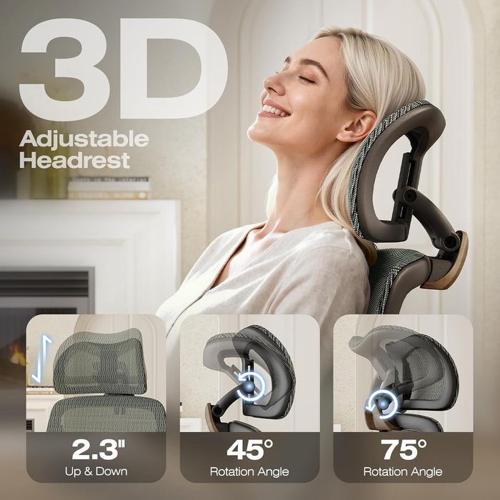 X100 Ergonomic Mesh Office Chair with Footrest, Big and Tall Home Desk Chair with 5D Flip-Up Arms, Adjustable 3D Lumbar Support, Gaming & Executive Computer Chair (Forest Ranger)