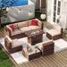 8-Piece Outdoor Patio Furniture Set Outdoor Sectional Wicker Rattan Conversation Set with Propane Fire Pit Table Suitable for Garden, Patio - for People with Small Physiques-8 Piece, Beige