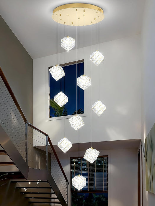 Gold Crystal LED Chandelier Staircase Ceiling Light