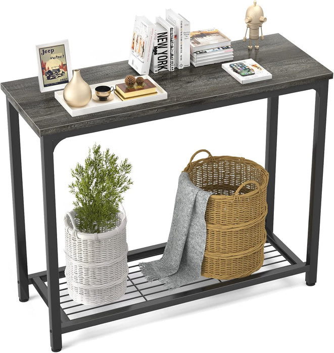 Console Table Sofa Table with Mesh Shelves, 2 Tier Entryway Table Foyer Table for Entryway, Front Hall, Hallway, Sofa, Couch, Living Room, Coffee Bar, Kitchen, Grey, 32 Inch