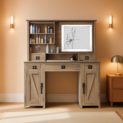 Rustic Oak FortySevenPointTwoInch Makeup Vanity Desk IntegratedLighting