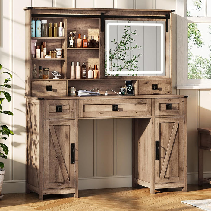 Rustic Oak FortySevenPointTwoInch Makeup Vanity Desk IntegratedLighting