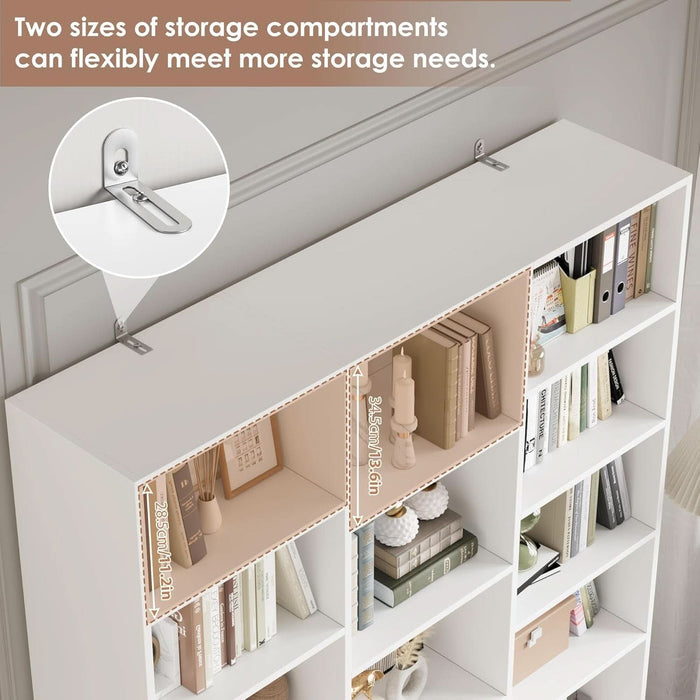Triple Wide Bookshelf, 6 Tier Large Bookshelf, Bookcase with 17 Open Display Shelves, 74'' Tall Bookcases and Bookshelves for Living Room, Home Office, Library, White