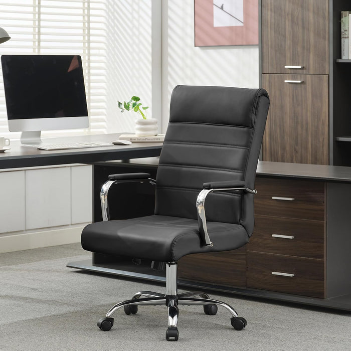 Office Desk Chair,Modern Leather Conference Room Chairs,High Back Ergonomic Home Ofiice Chair,Adjustable Height Swivel Executive Computer Chair with Armrest and Padded Seat,Black