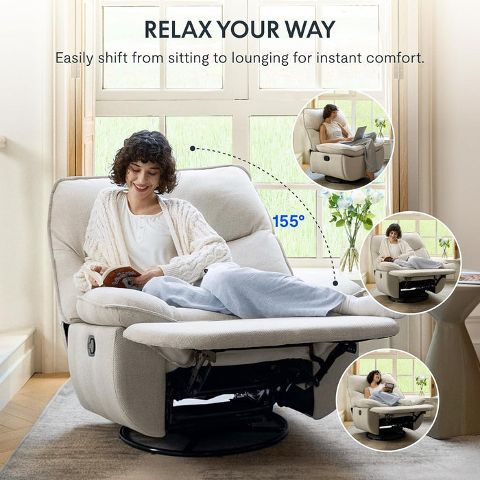 XRC7 Swivel Rocker Recliner Chair, 360° Swivel Oversized Armless Recliner with Oeko-Tex Certified Three-Proof Fabric, Award-Winning Design, Gaming Chair for Living Room Gaming Room, White