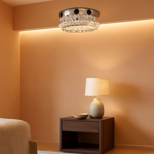 Modern Mini Led Chandelier Semi Flush Mount Crystal Lighting Ceiling Crystal Lamp for Bedrooms Dinning Rooms Hallway(Round White)