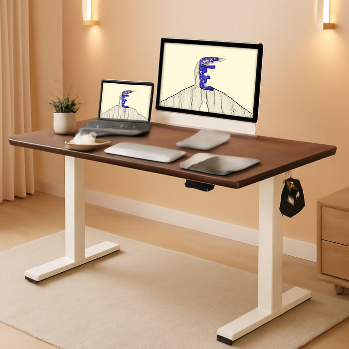 EN1 One Piece Standing Desk 48 X 24 Inch Desktop Electric Adjustable Height Desk Home Office Computer Workstation Sit Stand up Desk (White Frame + 48" Mahogany Top, 2 Packages)