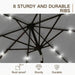10FT Outdoor Patio Umbrella with Solar Lights, Market Table Umbrella with Push Button Tilt & Crank, 8 Sturdy Ribs, 32 LED Lights, UV Protection for Garden Lawn Deck Backyard Pool (Light Grey)