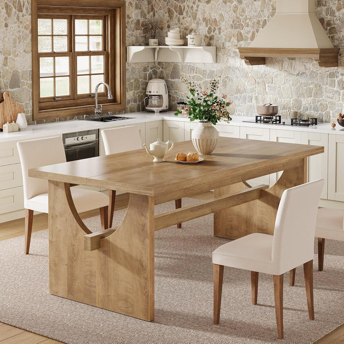 Farmhouse Dining Table for 4-6 People, 63" Large Rectangular Kitchen Dining Room Table with Heavy Duty Double Base for Kitchen Living Room, Rustic Brown