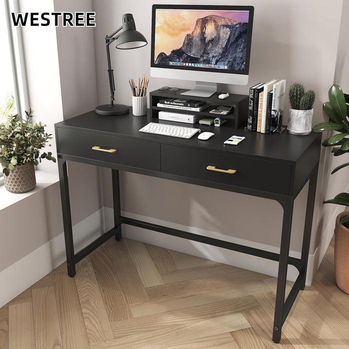 Computer Gaming Desk Office - Study Writing Desk with Drawer for Teen, Bedroom Makeup Desk Home Office Furniture with Storage Shelf, Height Monitor Stand