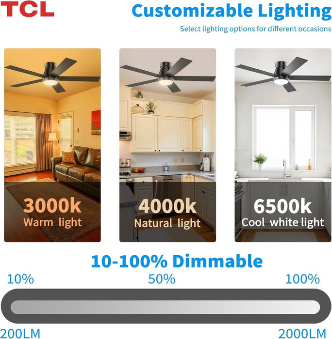 52" Black Ceiling Fan with Light and Remote, Modern LED 3-Color, 3CCT, Quiet Motor for Bedroom, Living Room, Dining Room, Ceiling Fans with Lights (Black)