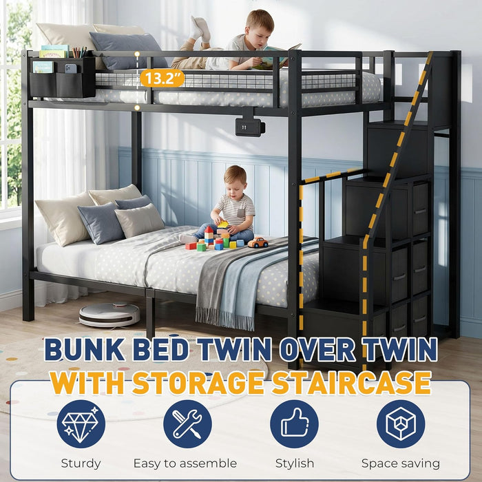 Black Twin Over Twin SpaceSaving BunkBed PremiumEdition