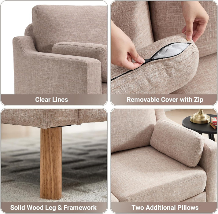 Khaki Linen Sofa 83.5 Inch UltraDeep Cushioning