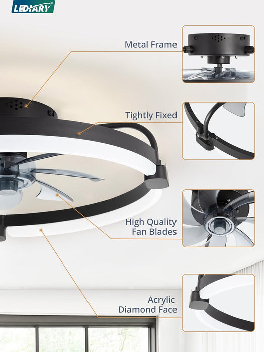 20 Inch Black RemoteControlledLEDLight Ceiling Fan
