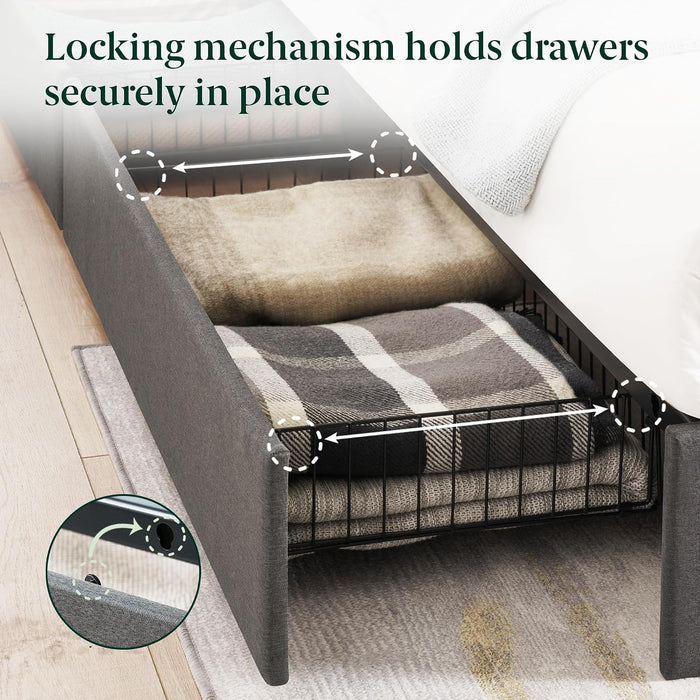 Billie Platform Bed Frame, Four Underbed Storage Drawers, King