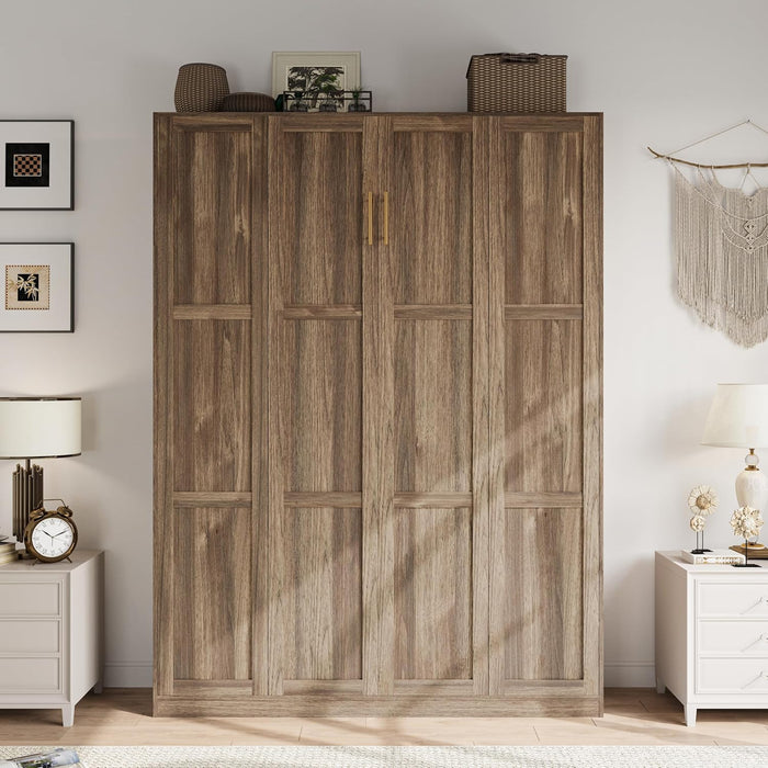 Modern Queen Size Murphy Bed, Hidden Foldable Wall Cabinet Bed Frame with Wood Slat, Space-Saving, No Spring Box Required, Brown