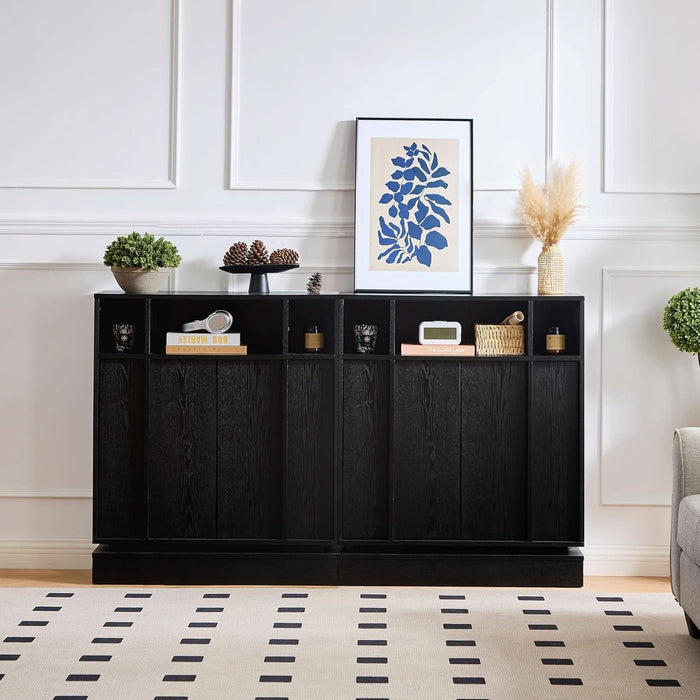 Wooden Sideboard Buffet Cabinet with Open Storage & Adjustable Shelves,Farmhouse Narrow Entryway Cabinet with Socket Hole & Anti‑Tip Kit,Slim Accent Cabinet for Small Spaces (Black 31.7")