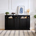 Wooden Sideboard Buffet Cabinet with Open Storage & Adjustable Shelves,Farmhouse Narrow Entryway Cabinet with Socket Hole & Anti‑Tip Kit,Slim Accent Cabinet for Small Spaces (Black 31.7")