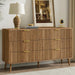 55" Wide Fluted Dresser for Bedroom with 6 Drawer, Modern Chest of Drawers with Curved Profile Design and Metal Handles, Wood Dresser TV Stand & Storage Organizer for Living Room, Walnut