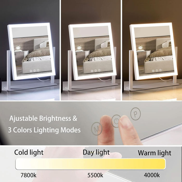 Lighted Makeup Mirror, Hollywood Vanity Mirror with Lights, Three Color Lighting Modes, and 5X Magnification Mirror, Smart Touch Control, 360°Rotation (14.1In,White,Gift Box)