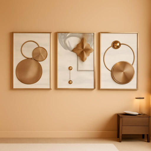 Large Framed Modern Luxury Gold Wall Art for Living Room, 3 Piece 24X36 in | Bright Style Art Prints, Golden Geometric Pictures, Crystal Coating Wall Art, Fade Resistance Prints for Bedroom Dining Room