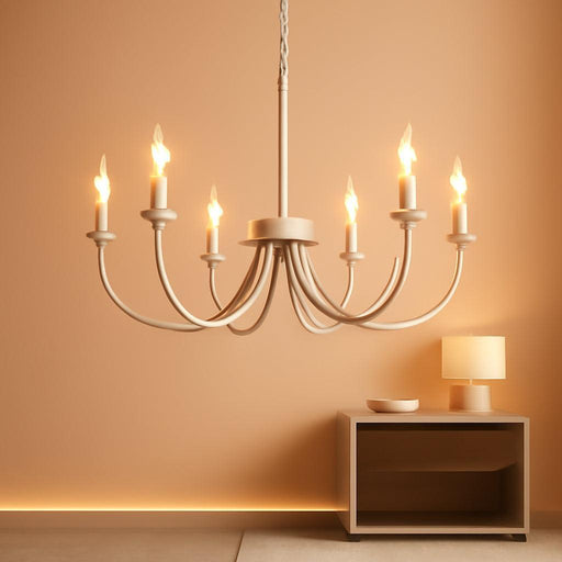 French Country Chandelier, 6-Light Antique White Farmhouse Chandelier for Dining Room Lighting Fixtures Hanging, Candle Hanging Pendant Lights for Kitchen Living Room Bedroom Foyer