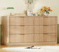 Fluted 6 Drawer Dresser for Bedroom, Wide Modern Chest of Drawers with Metal Handle, Curved Profile Design, Wood Closet Clothes Storage Organizer for Bedroom, Hallway, Natural