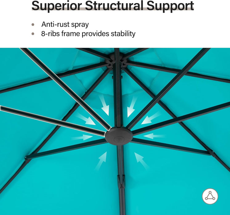Outdoor Patio Umbrella with Base, 11 FT Deluxe Curvy Cantilever Umbrella Heavy Duty Offset Hanging Umbrella with 360° Rotation for Market, Pool, Garden, Backyard, Deck (Turquoise Blue)