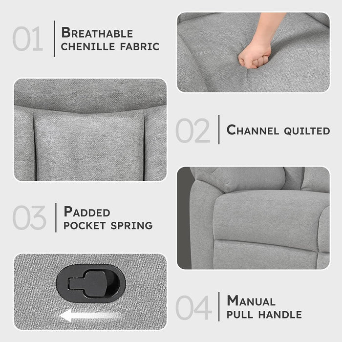 Mnul Double Recliner Couch for Living Room, Chenille Fbric Upholstered Reclining Sof, Home Theter Seting, Esy ssembly, Recliner Couch, Gry