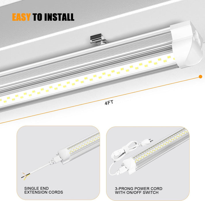 LED Shop Light 4FT, 6000K 50W 7500Lm Linkable Utility Ceiling Light Fixture, 4 Foot T8 Integrated LED Tube Lights, V Shape High Output Linkable with On/Off Switch (12Pcs)