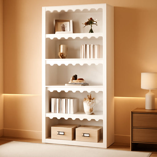 Tribesigns 5-Tier Open Bookcase, 70-Inch Tall White Bookshelf with Scalloped Edges, Modern Display Shelves Storage Organizer for Living Room, Home Office (1, White)