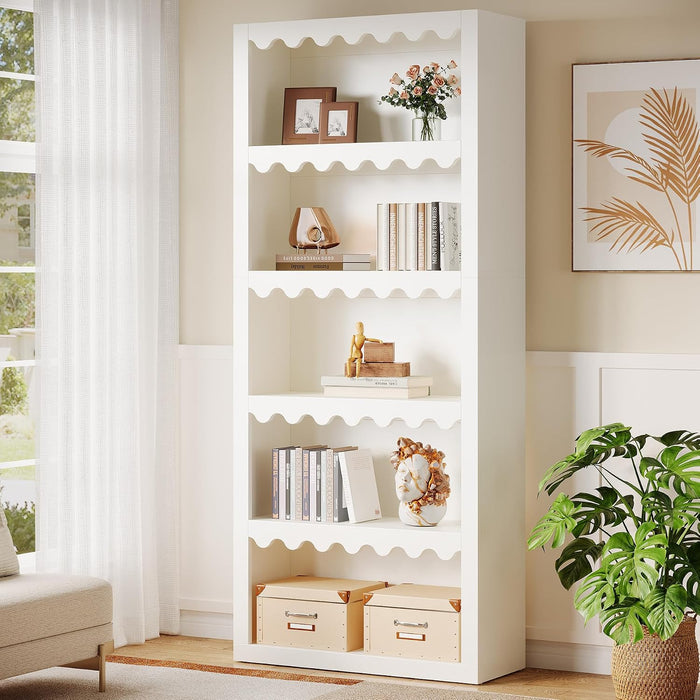 Tribesigns 5-Tier Open Bookcase, 70-Inch Tall White Bookshelf with Scalloped Edges, Modern Display Shelves Storage Organizer for Living Room, Home Office (1, White)